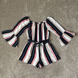 Vici Collection Striped Off Shoulder Romper